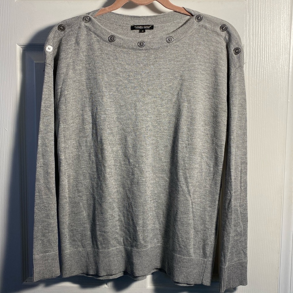Jeanne Pierre Cashmere Infused Boat Neck Sweater Heather Gray Small
